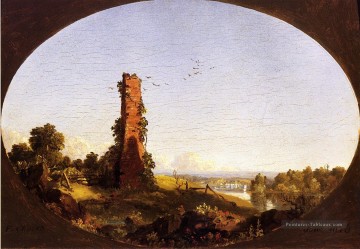 Paysage de la Nouvelle Angleterre avec Ruine Chimney Paysage Fleuve Hudson Frederic Edwin Church Peinture à l'huile